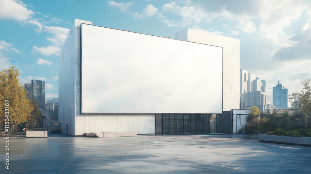 A modern building with a large blank billboard, surrounded by urban scenery. A modern building with a large blank billboard, surrounded by urban scenery.