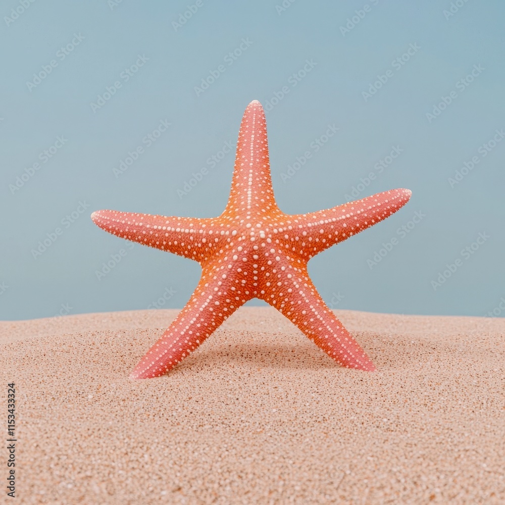 Serene Starfish on Sandy Beach Summer Vacation Coastal Scene Serene Starfish on Sandy Beach Summer Vacation Coastal Scene