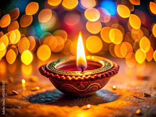 Diwali Festival Candlelight Macro Photography - Vintage Tone, Selective Focus photo