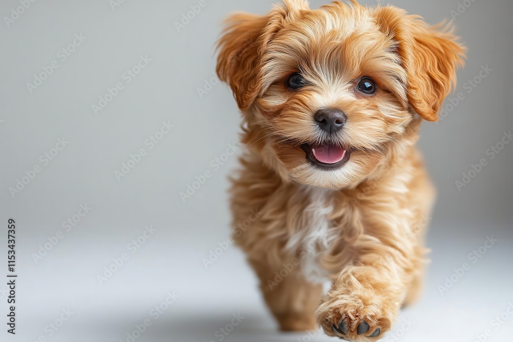 adorable maltipoo puppy with a bright smile standing against a clean white background highlighting its fluffy fur and charming personality adorable maltipoo puppy with a bright smile standing against a clean white background highlighting its fluffy fur and charming personality