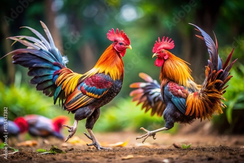 Dramatic Rooster Showdown: Intense Cockfight Action Shot