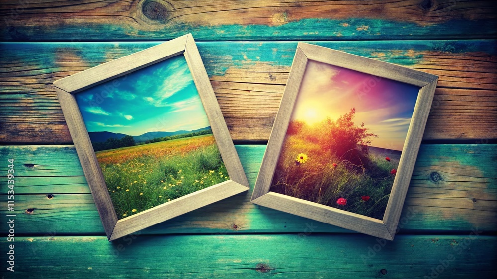 Fototapeta premium Vintage Polaroid Photo Frame, Front & Back View, Instant Film Border, Retro Picture Frame Mockup