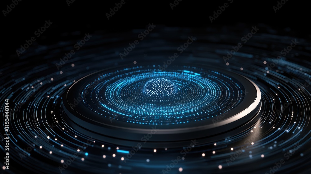 Obraz premium Futuristic blue background with glowing lines and dots, depicting digital connectivity and data transfer in a global network