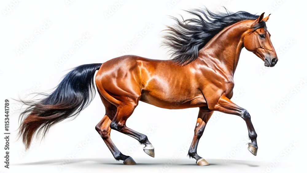 Obraz premium Elegant Bay Horse Isolated on White Background - Stock Photo