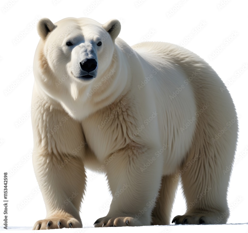 A large polar bear standing in the foreground against a plain white background A large polar bear standing in the foreground against a plain white background