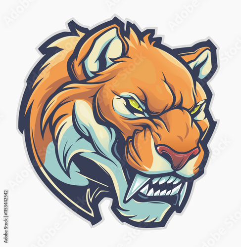 Stylized cougar head vectorized ink drawing. 