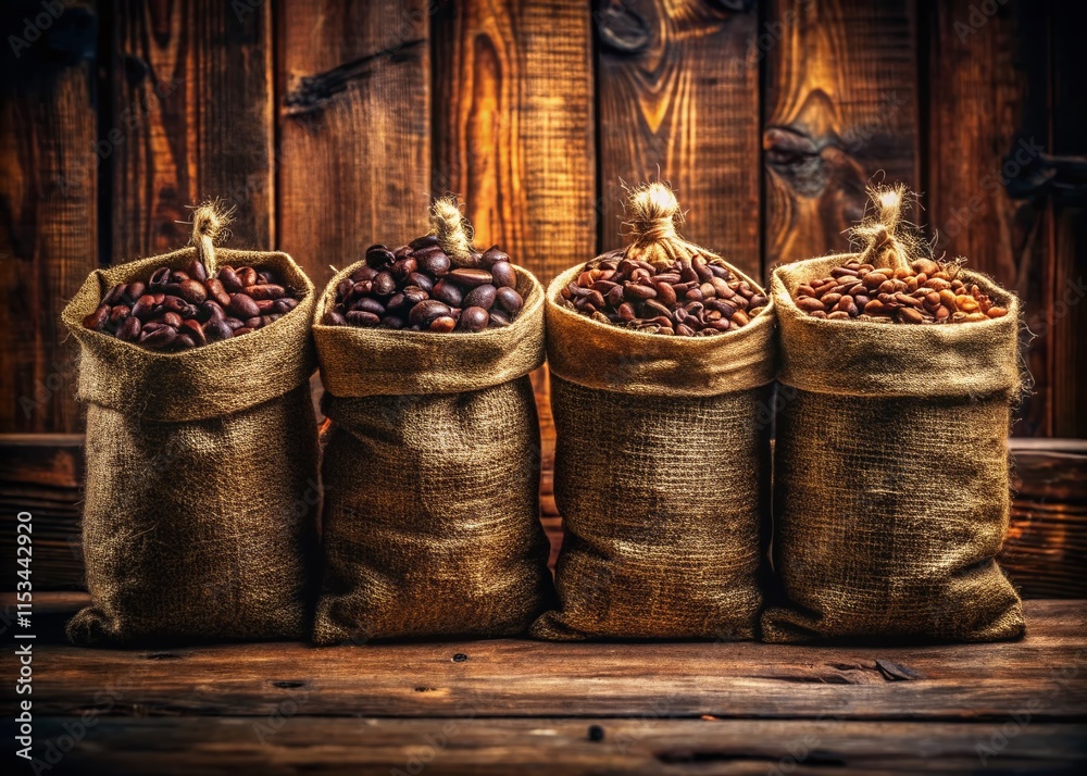 Fototapeta premium Vintage Style Coffee Bag Mockup: Four Bags with Clear Sides