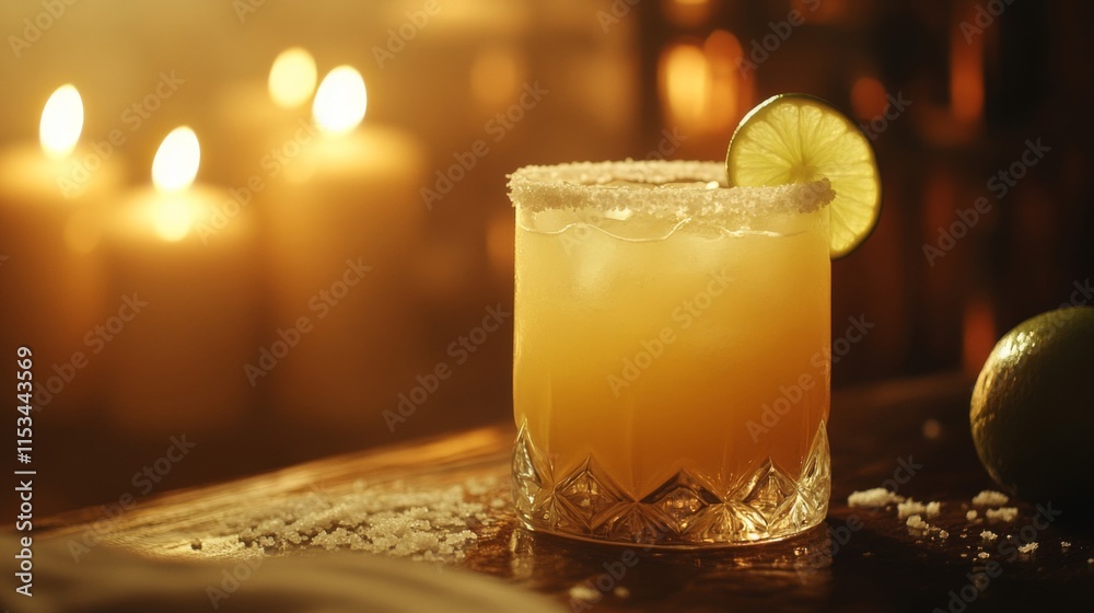 A Salted Margarita Cocktail Garnished With Lime A Salted Margarita Cocktail Garnished With Lime