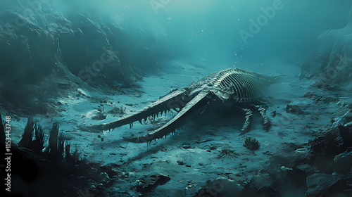 Illustration of eurypterid kokomopterus on a seafloor scavenging a dead trilobite. Seafloor. Illustration