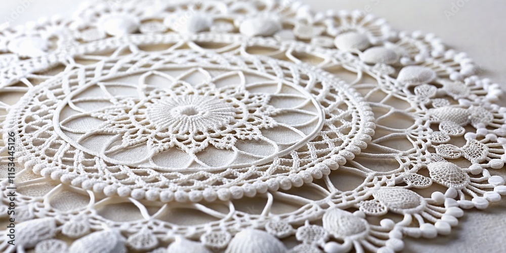 Obraz premium Elegant White Paper Doily, Intricate Lace Detail, High-Resolution Stock Photo