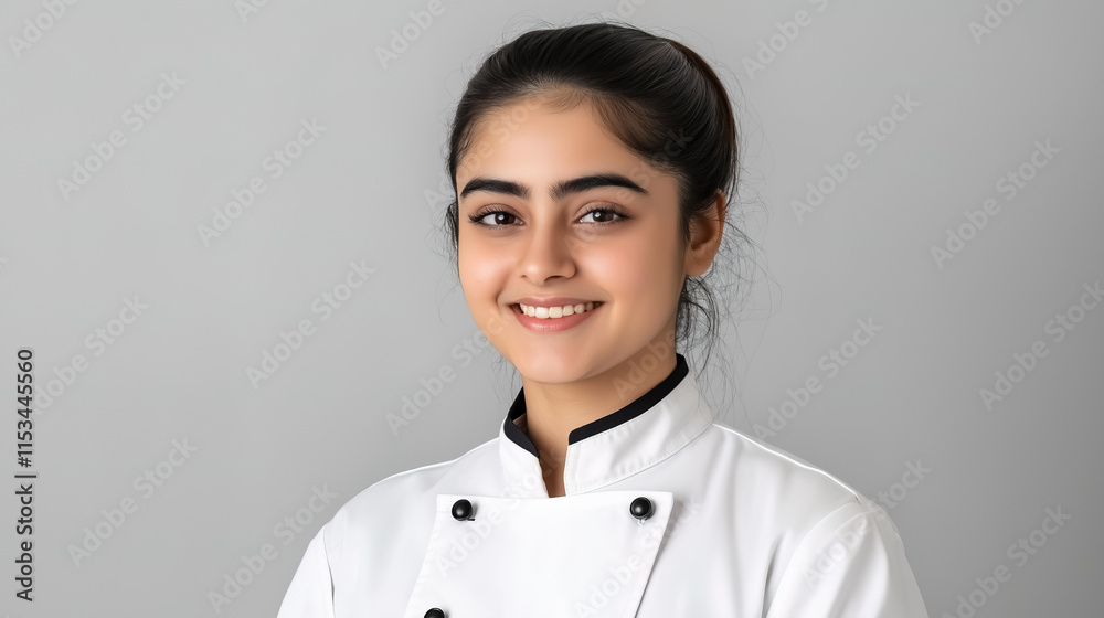 Friendly chef in a crisp white culinary jacket Friendly chef in a crisp white culinary jacket