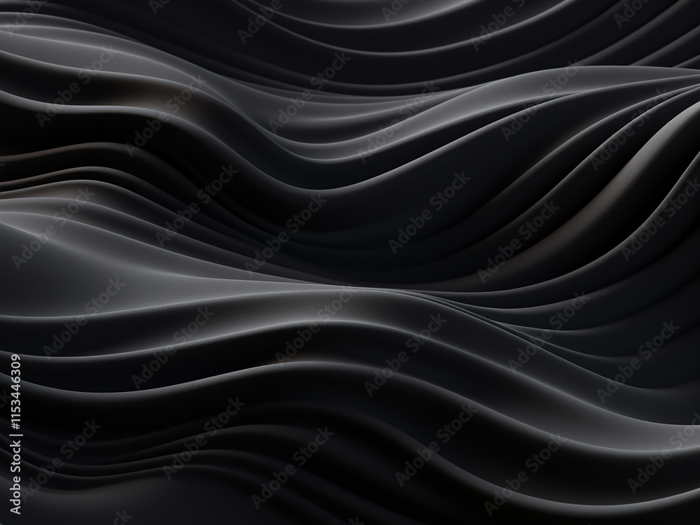 Fototapeta premium Black abstract background with a smooth wavy surface rendered in 3d
