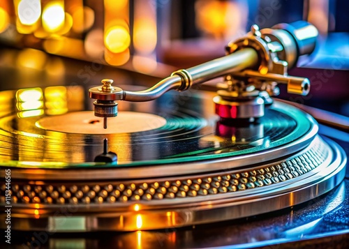 Vintage Turntable Close-up: Detailed Vinyl Record Player Photography