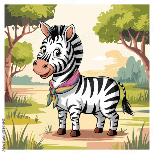 Watercolor vector of a cartoon zebra animation, isolated on a white background, zebra animation