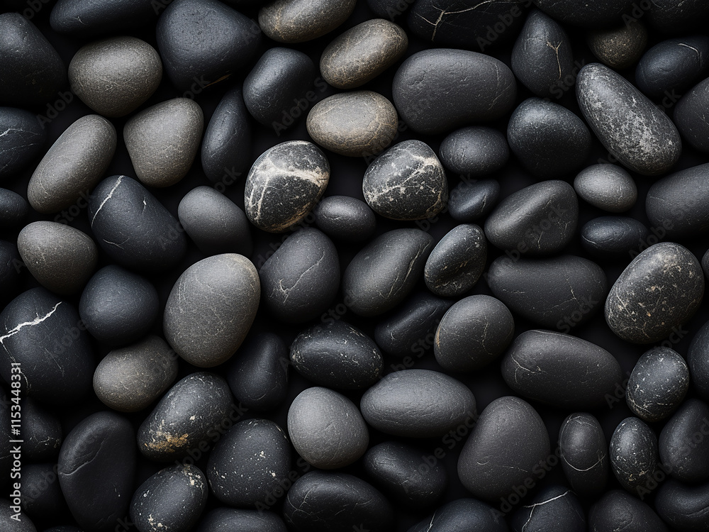 Fototapeta premium Black small pebbles with open space around them forming a natural background