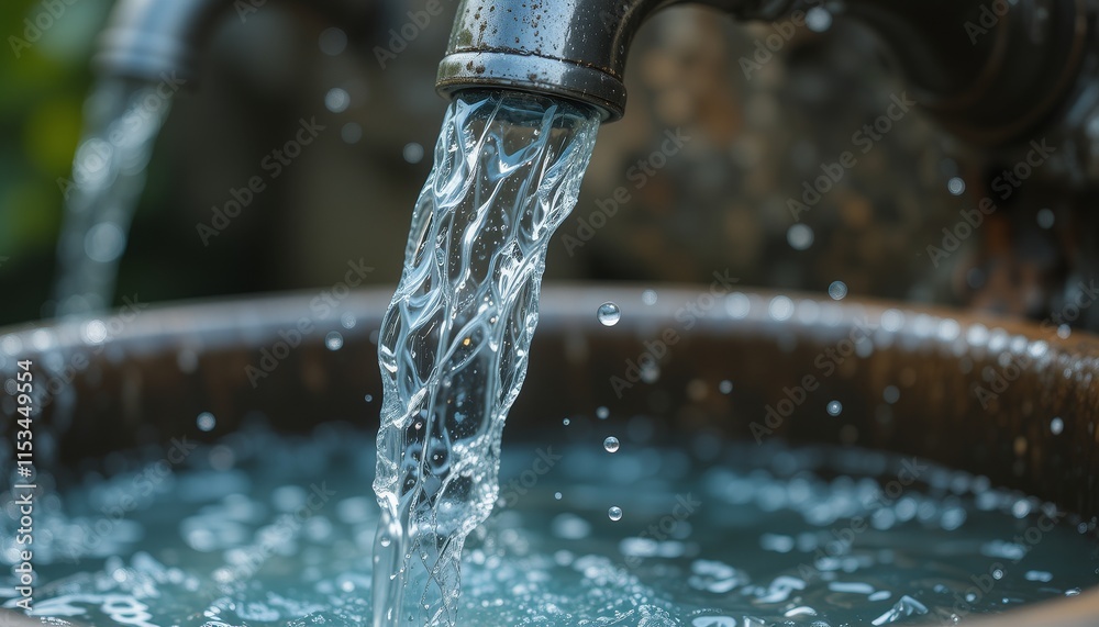 Refreshing Water Flowing into a Stone Basin: A Close-Up View of Pure, Clean Water Refreshing Water Flowing into a Stone Basin: A Close-Up View of Pure, Clean Water