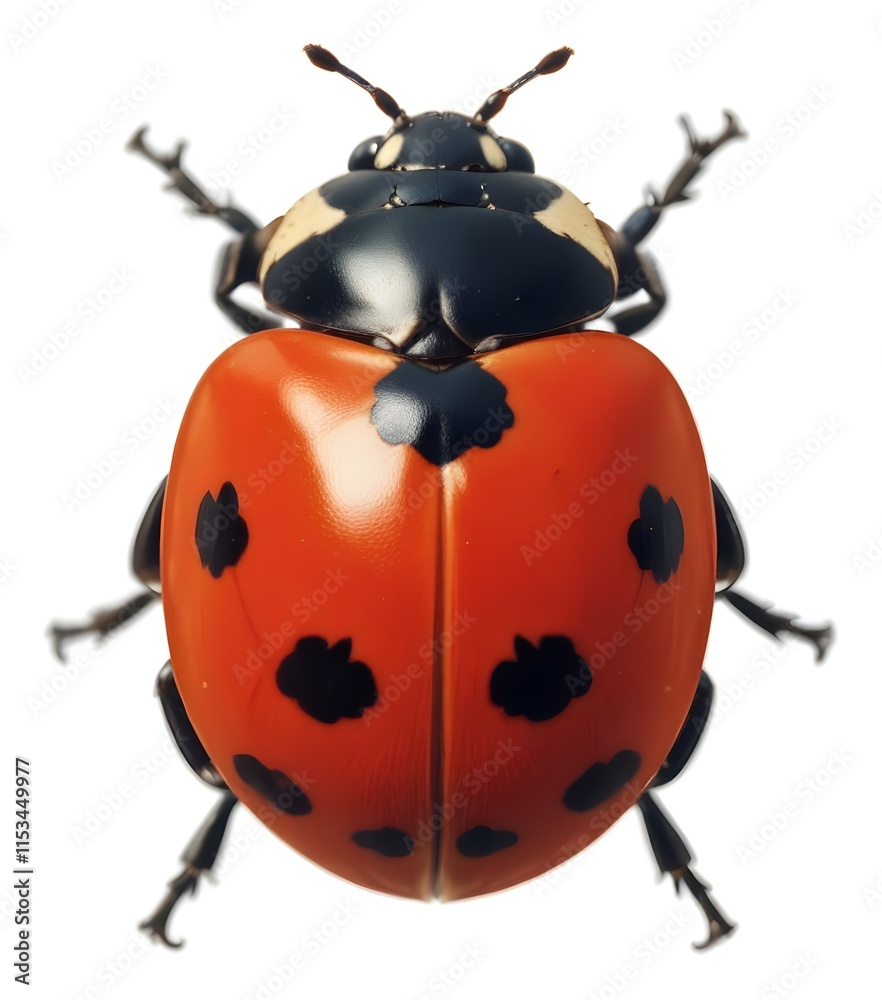 Fototapeta premium A red ladybug with black spots, antennae, and legs