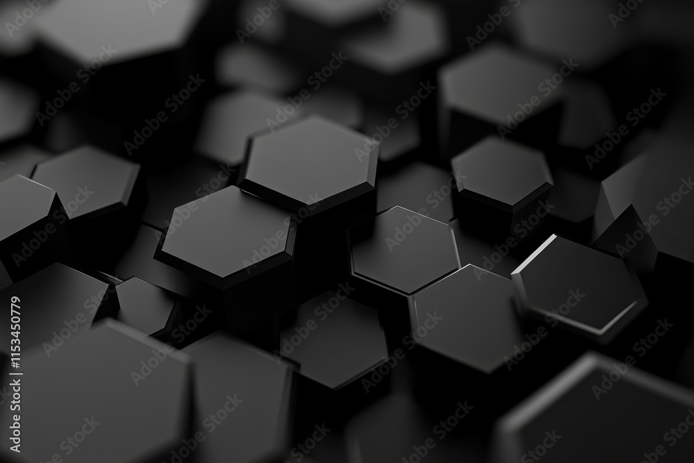 Black hexagonal shapes and glossy surface for modern design and technology themes Black hexagonal shapes and glossy surface for modern design and technology themes