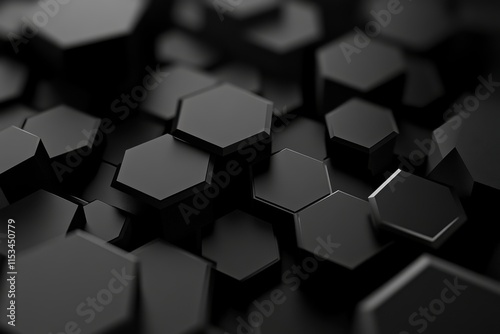 Black hexagonal shapes and glossy surface for modern design and technology themes