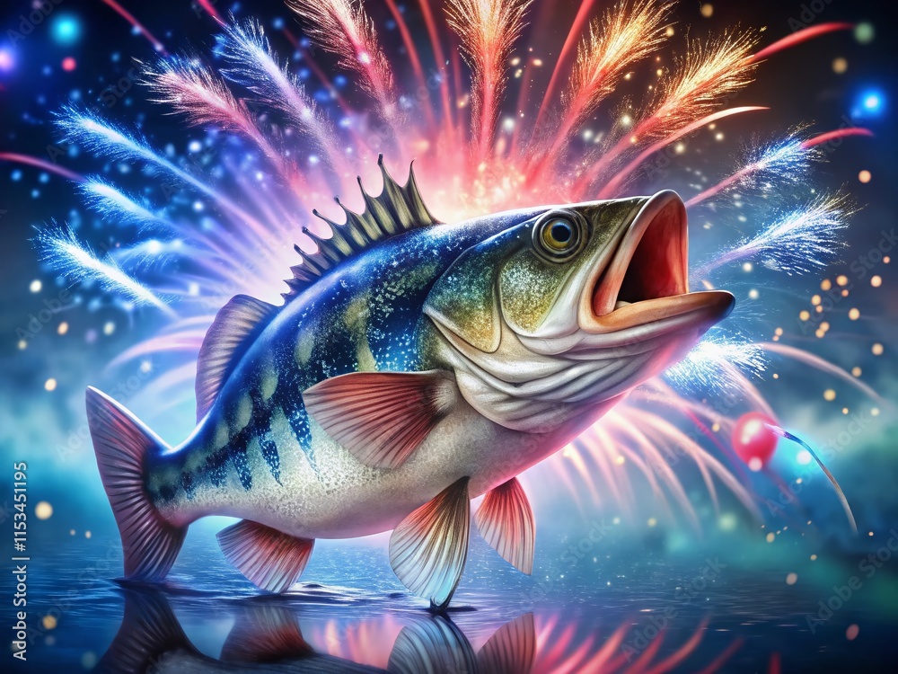 Naklejka premium Festive Fourth of July Bass: Macro Generative AI Art