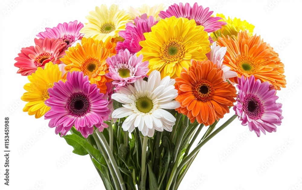 A vibrant bouquet of fresh spring flowers with pastel petals arranged dynamically, isolated on a bright white background A vibrant bouquet of fresh spring flowers with pastel petals arranged dynamically, isolated on a bright white background