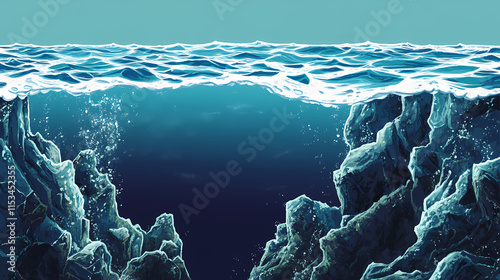 Divergent tectonic plate boundary, illustration. Seafloor. Illustration