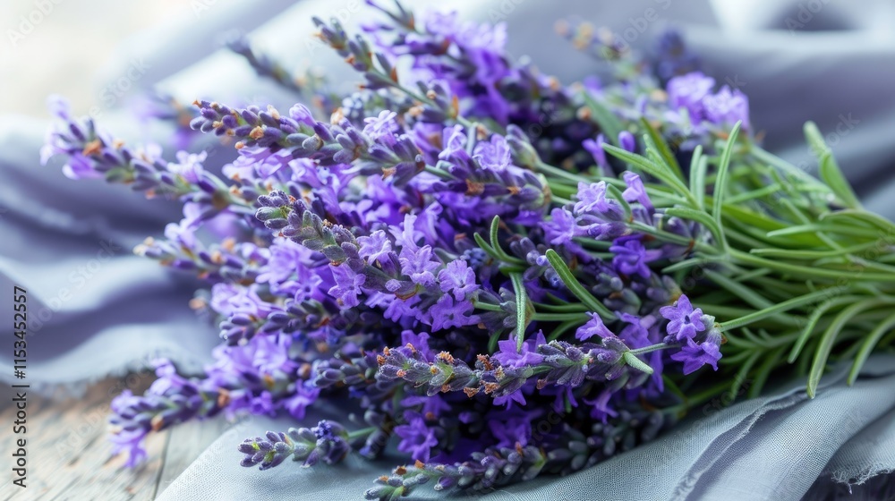 A close-up of a freshly picked bouquet of lavender, with the background softly blurred to evoke a sense of tranquility and relaxation A close-up of a freshly picked bouquet of lavender, with the background softly blurred to evoke a sense of tranquility and relaxation