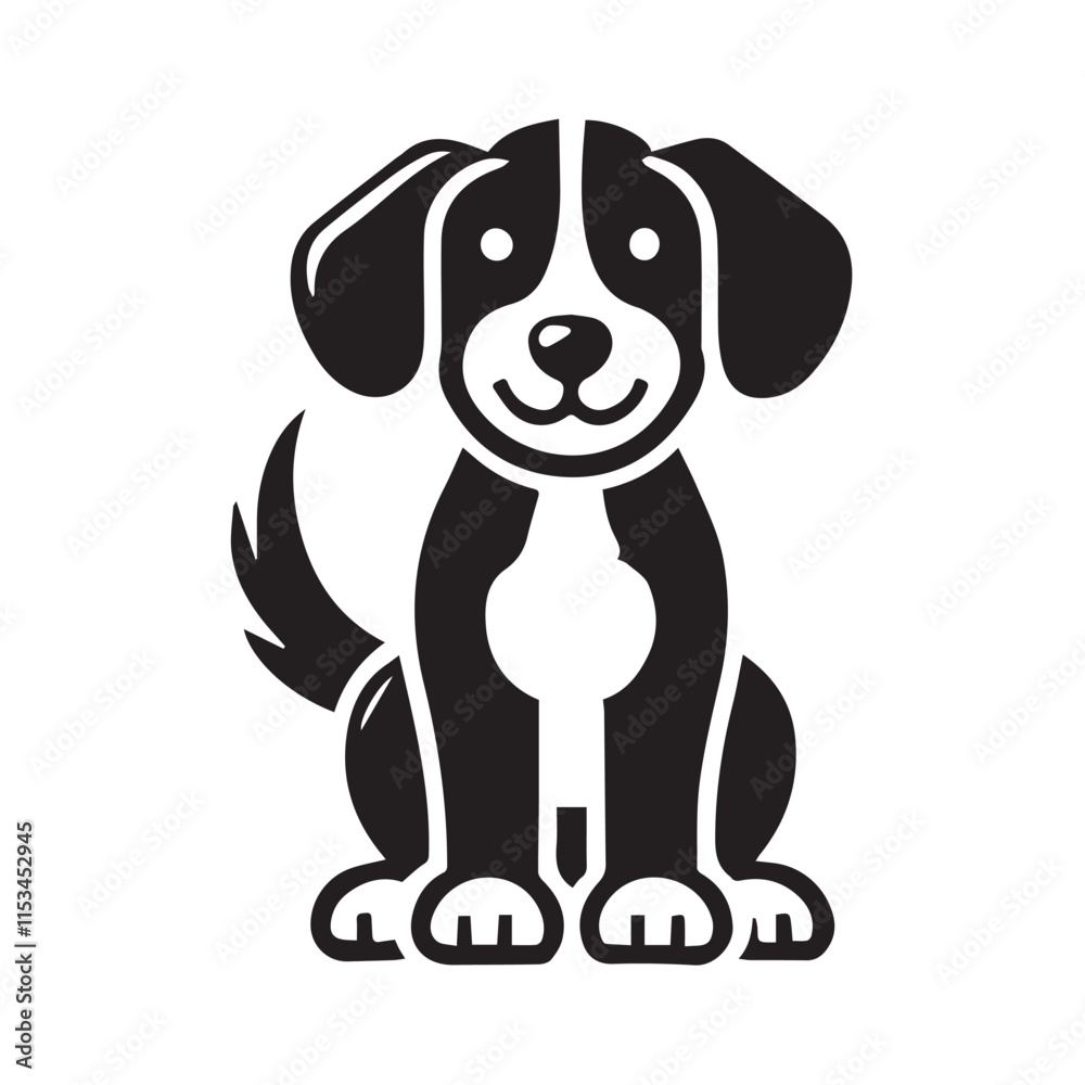 Black and White Cartoon Dog Illustration Black and White Cartoon Dog Illustration