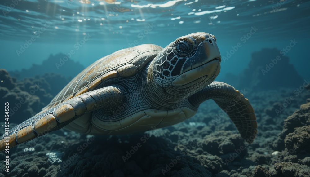 Obraz premium Majestic Sea Turtle Underwater