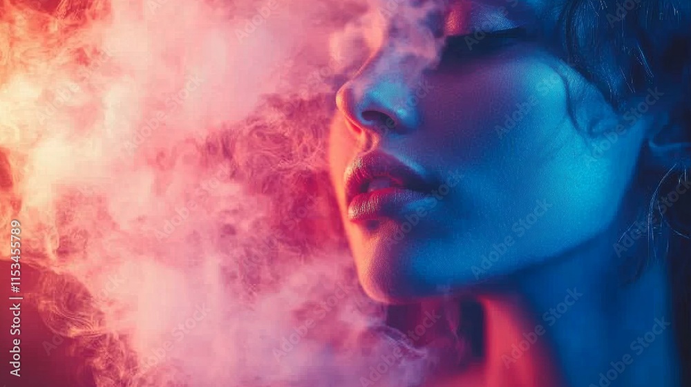 Creative portrait with dramatic blue and pink smoke Creative portrait with dramatic blue and pink smoke