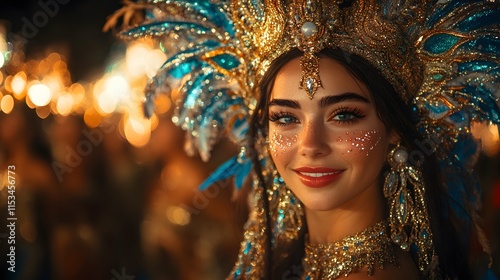 Nighttime carnival parade featuring illuminated floats and performers in sparkling costumes