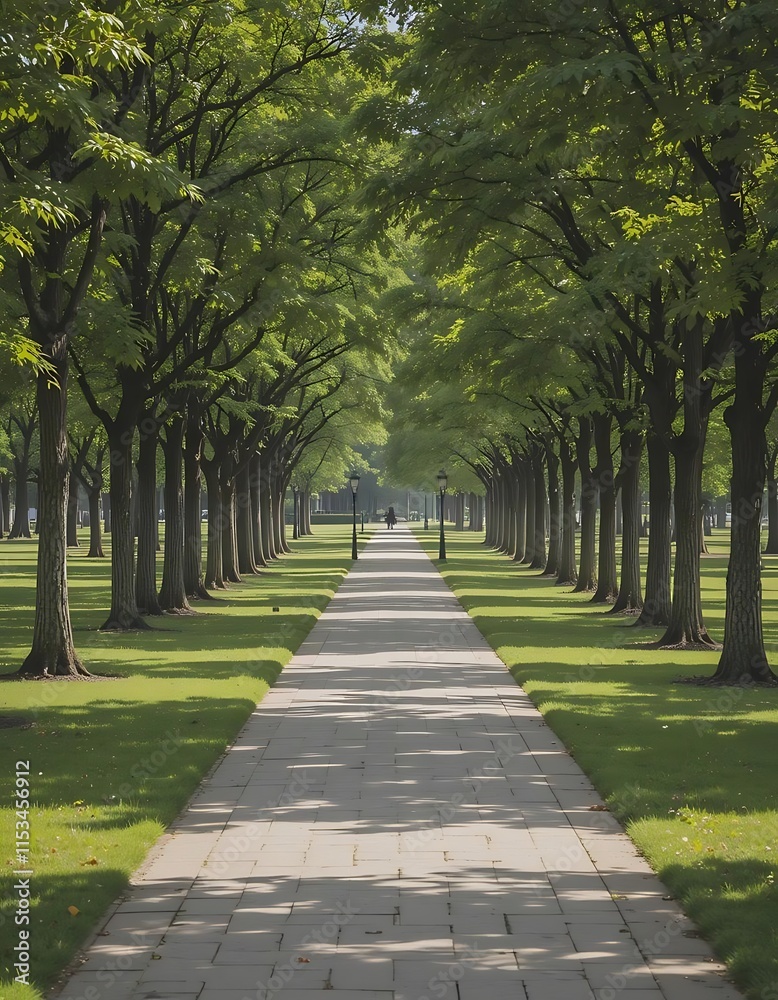 Serene Pathway Lined With Lush Green Trees Serene Pathway Lined With Lush Green Trees