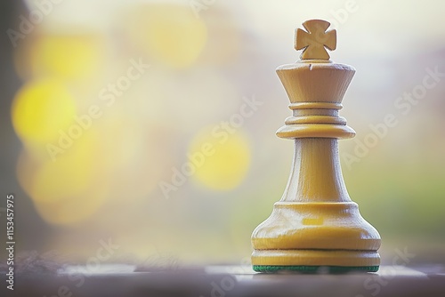 stock photo of lone chess piece bishop isolated against blurred background with significant copy space surrounding photo