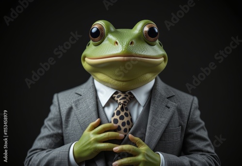 Sophisticated Frog in a Suit: A Whimsical Portrait photo