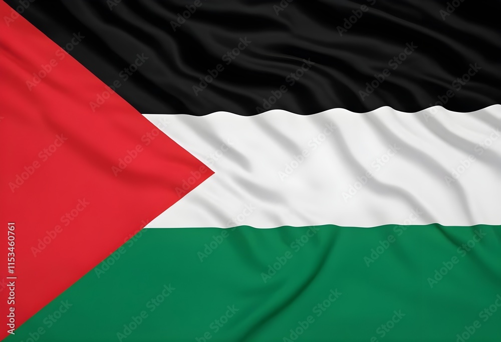 Fototapeta premium The flag of Palestine, consisting of three equal horizontal stripes from top to bottom