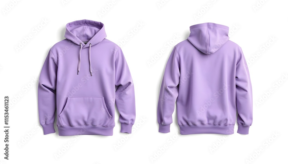 Template blank flat violet hoodie. Hoodie sweatshirt with long sleeve flatlay mockup for design and print