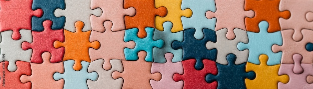 Colorful Puzzle Pieces in Soft Focus Shot Displaying a Variety of Shapes and Textures Colorful Puzzle Pieces in Soft Focus Shot Displaying a Variety of Shapes and Textures