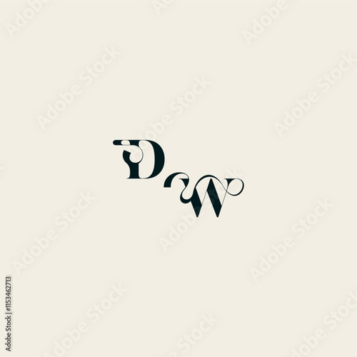 wedding monogram elegant WD bold and hairline initial letter fancy curve logo