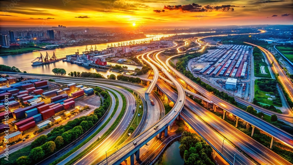 Fototapeta premium Global Logistics Network: Expanding Transportation Infrastructure and Distribution