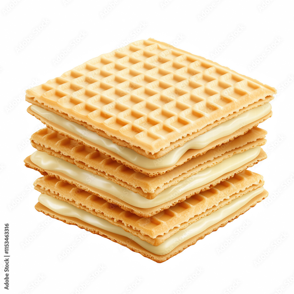 Crispy Waffles with Vanilla Cream isolated on transparent background Generative Ai. Crispy Waffles with Vanilla Cream isolated on transparent background Generative Ai.