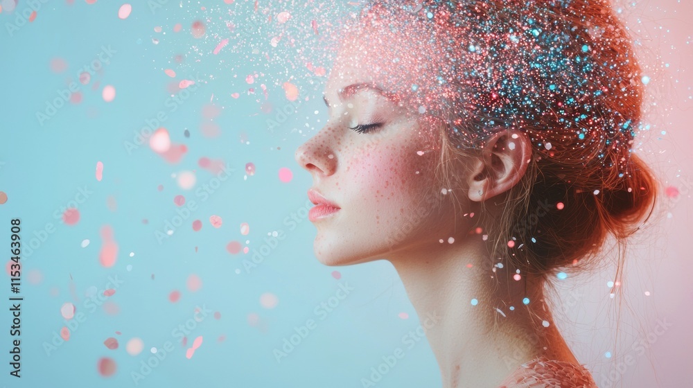 Artistic portrait of a woman with glowing particles Artistic portrait of a woman with glowing particles