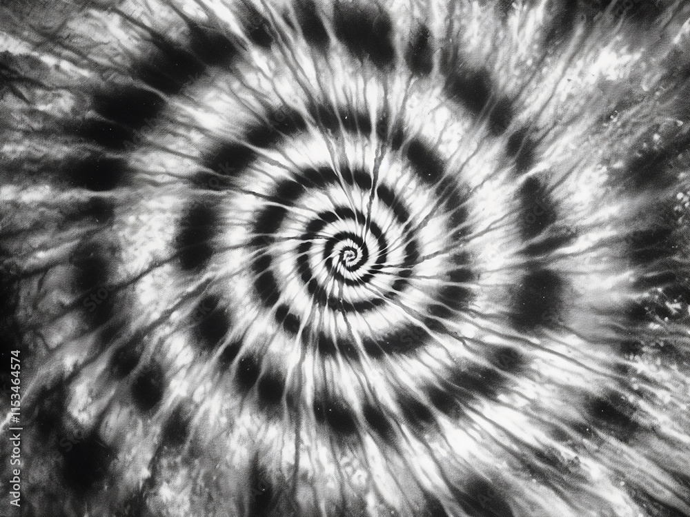 Fototapeta premium Monochrome tie-dye spiral with vibrant colors creating a boho psychedelic effect