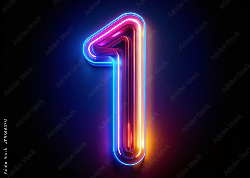 Glowing Neon Number One Sign - Long Exposure Night Photography Glowing Neon Number One Sign - Long Exposure Night Photography