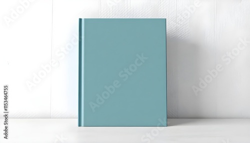 green blank book cover mockup on wall background