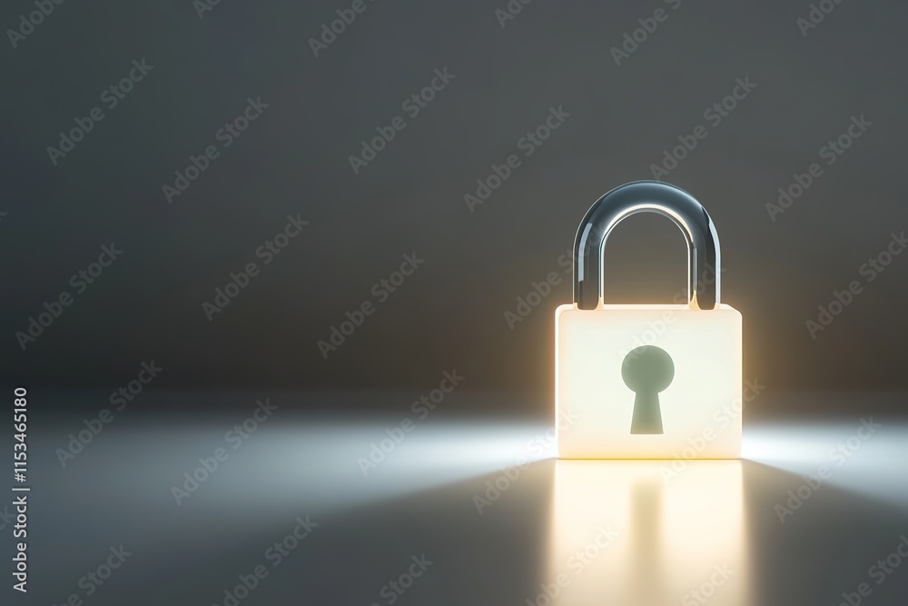 Fototapeta premium glowing padlock icon displayed on smooth matte white surface under soft directional light