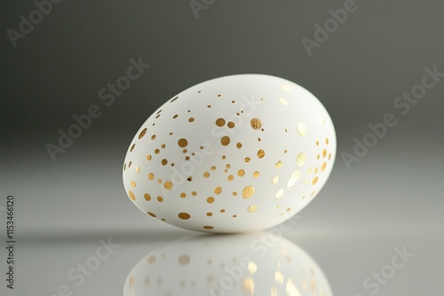 single white egg decorated with golden accents lying on clean smooth surface photo