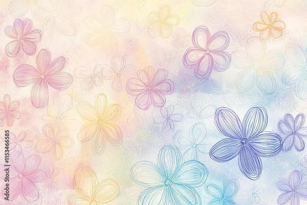 Fototapeta premium whimsical vector background with hand-drawn floral patterns in pastel colors