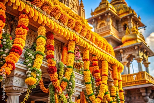 Golden Jasmine Garland & Flowers at Dussehra Festival in India - Architectural Photography photo