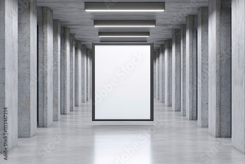 Modern Concrete Corridor with Empty Display