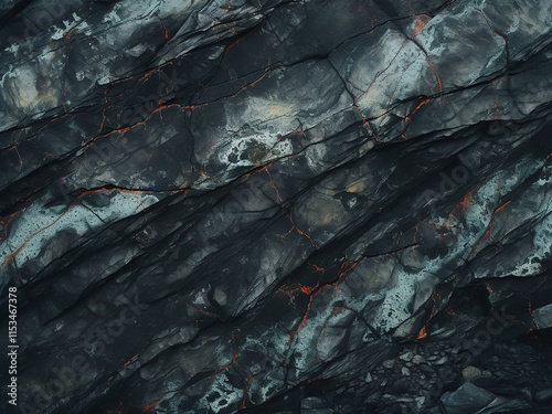 Dark stone wall rock texture with holographic paint spots